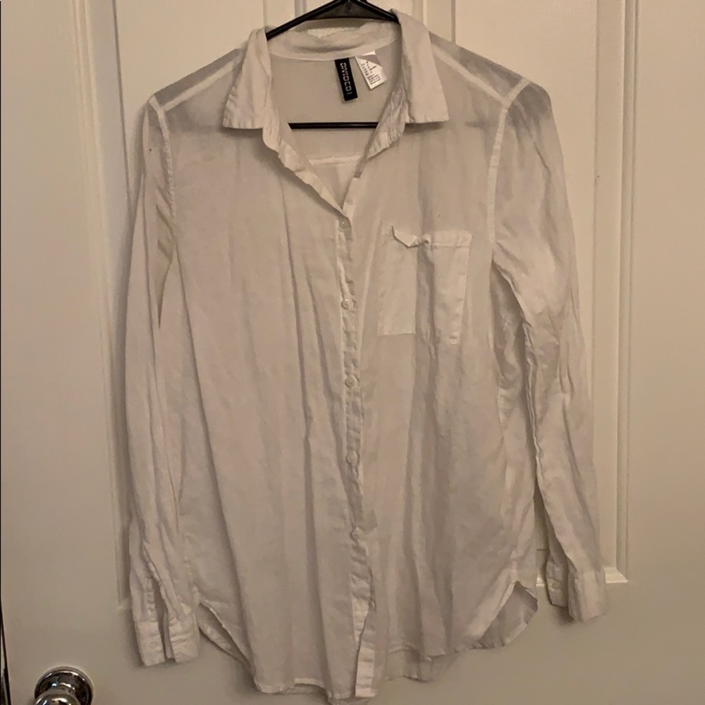 White Linen Long Sleeve Blouse